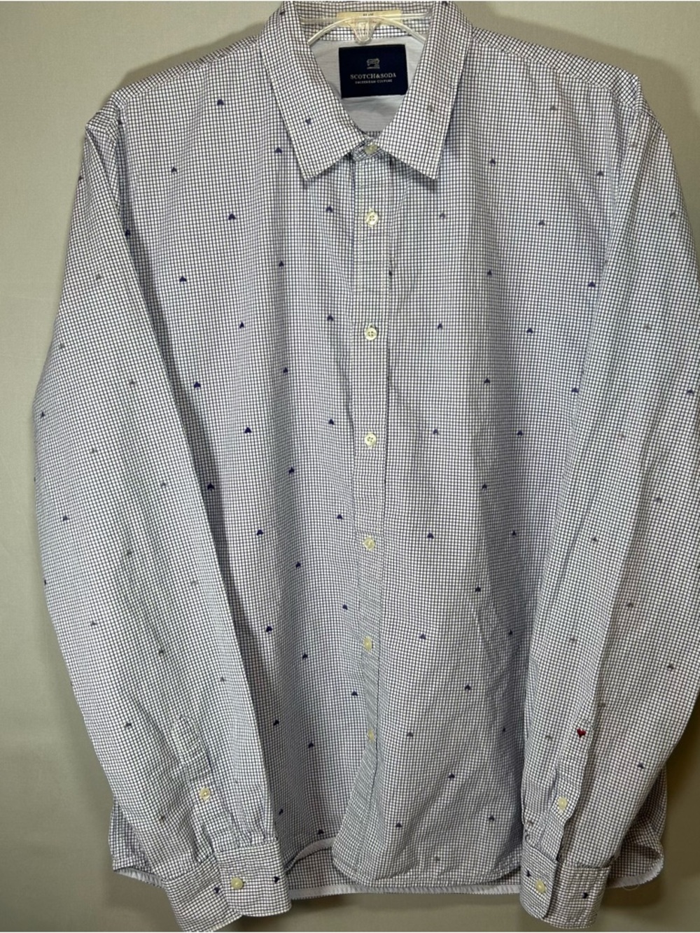 Scotch & Soda Dress Shirt Men’s XL Blue Squares With A Pattern On Dress Shirt